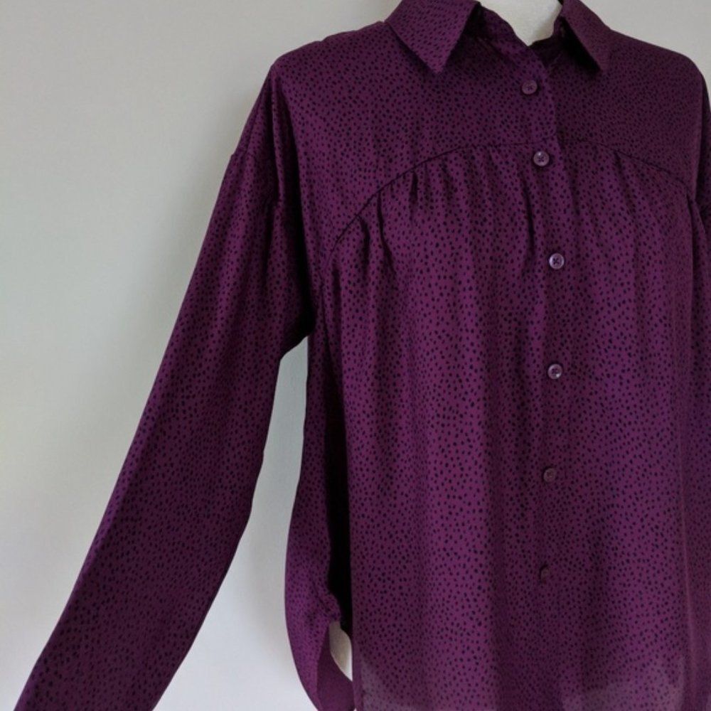 BCBGeneration Button Down Blouse Purple and Black… - image 2